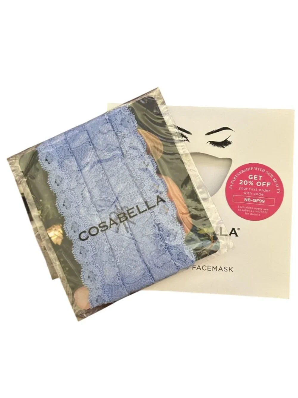 Cosabella Face Mask Never Say Never V in Riviera Blue NEVER9922 Pleated One Size